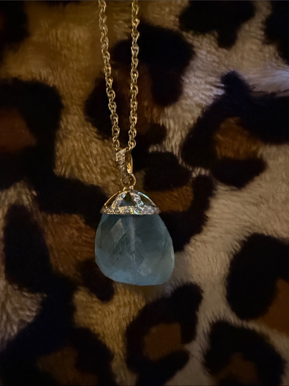 14 kt Yellow Gold Necklace with Aquamarine Drop Pendant